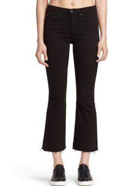 Rag & Bone Black Cotton Stretch 10 Inch Crop Flare Jeans